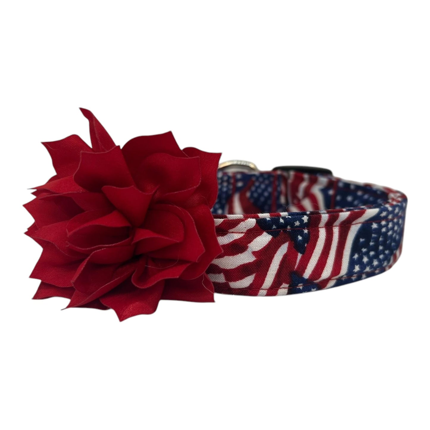 American Flag Dog Collar with Flower