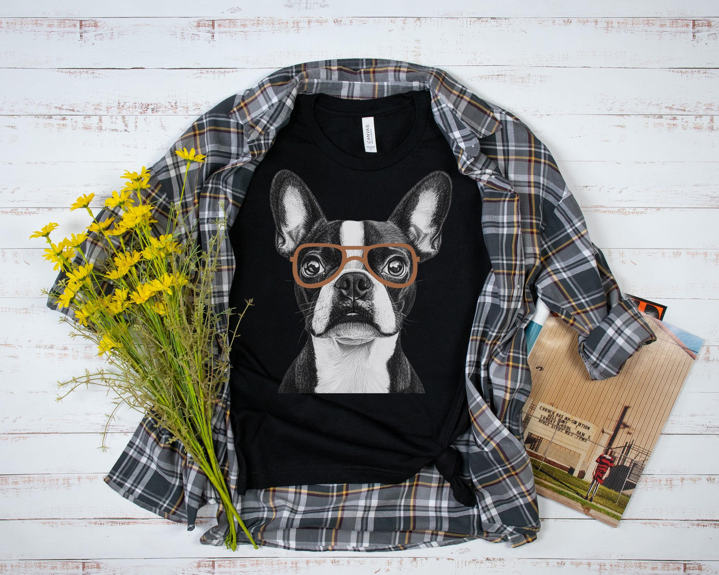 Boston Terrier In Glasses Shirt