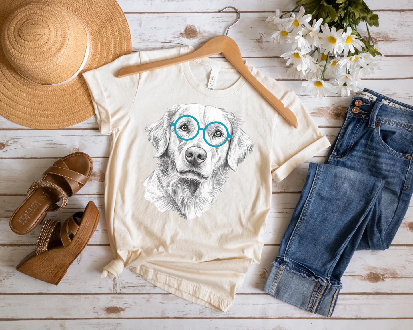 Golden Retriever in Glasses Shirt