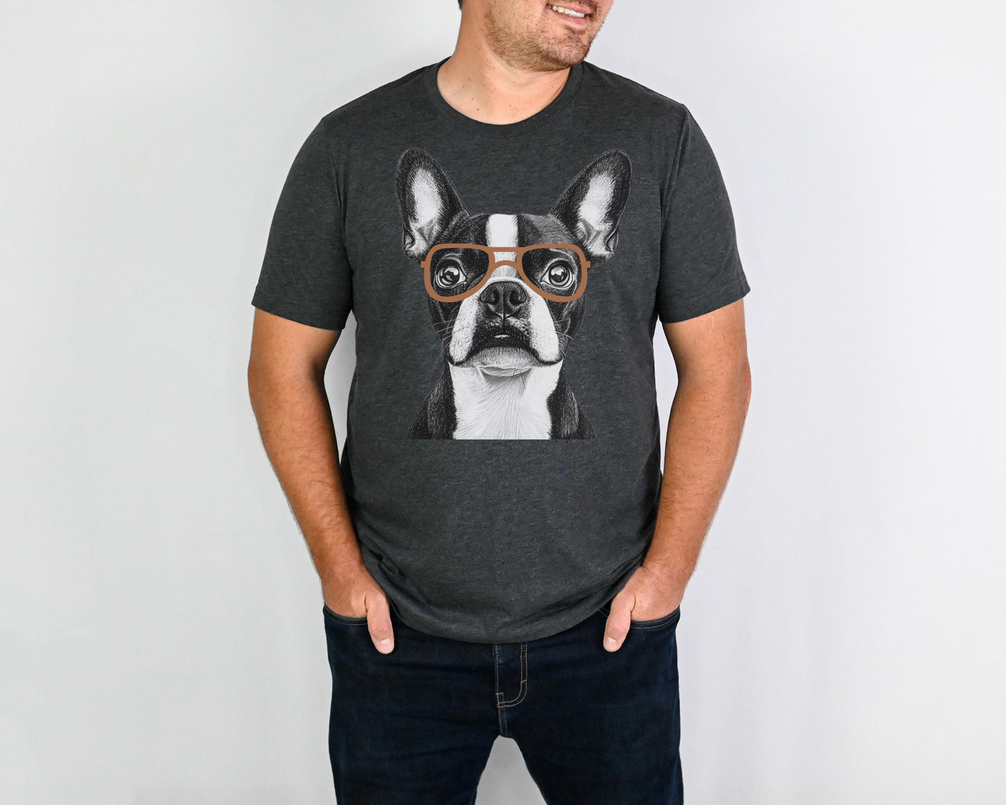 Boston Terrier In Glasses Shirt