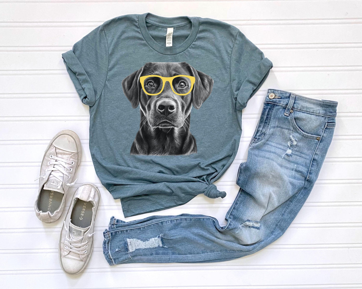 Black Lab in Glasses Shirt