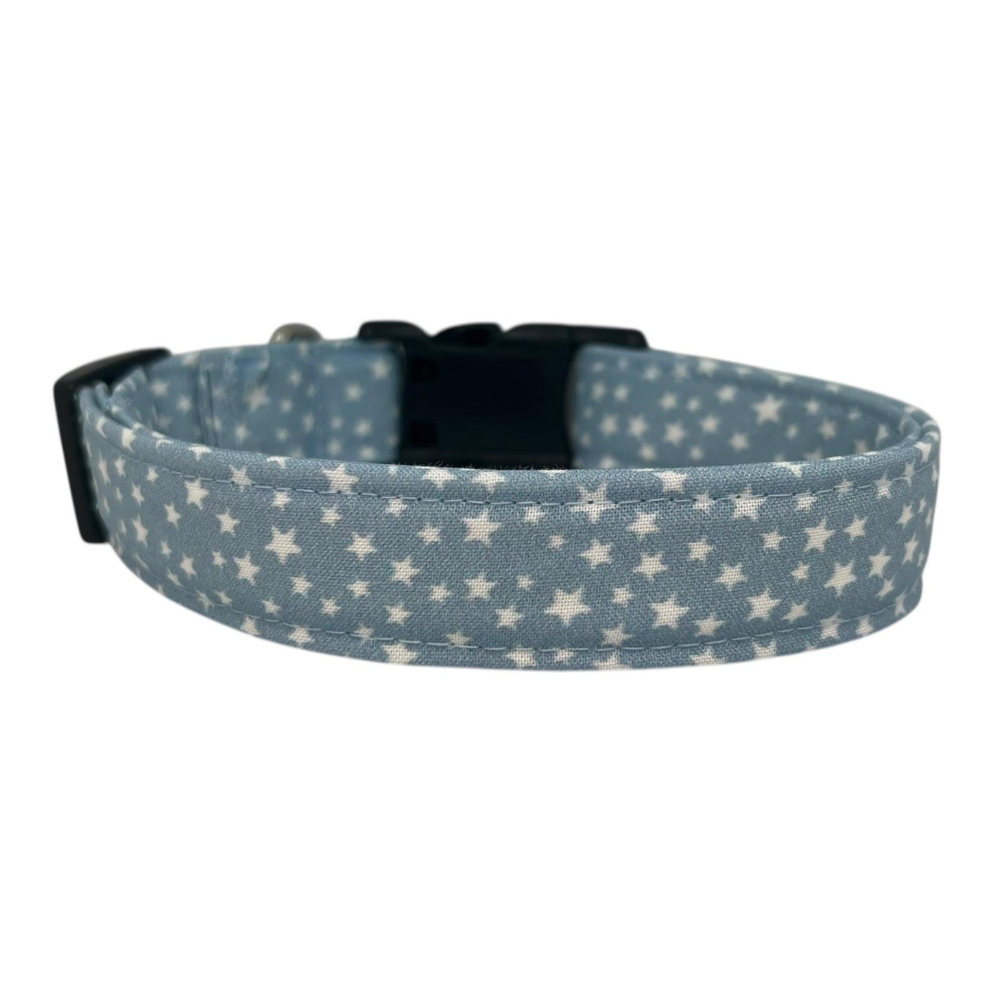 Light blue chambray dog collar with scattered white stars.