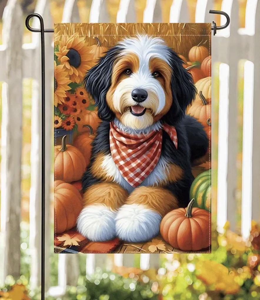 Doodle Garden Flag, Fall Doodle Garden Flag, Dog Garden Flag, Fall Garden Flag, Dog Garden Flag, Fall Dog Flag, Garden Flag