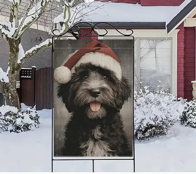 Christmas Portuguese Water Dog Garden Flag