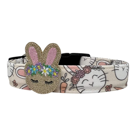 Pastel Easter Bunny Dog Collar with Flower Embellishment.