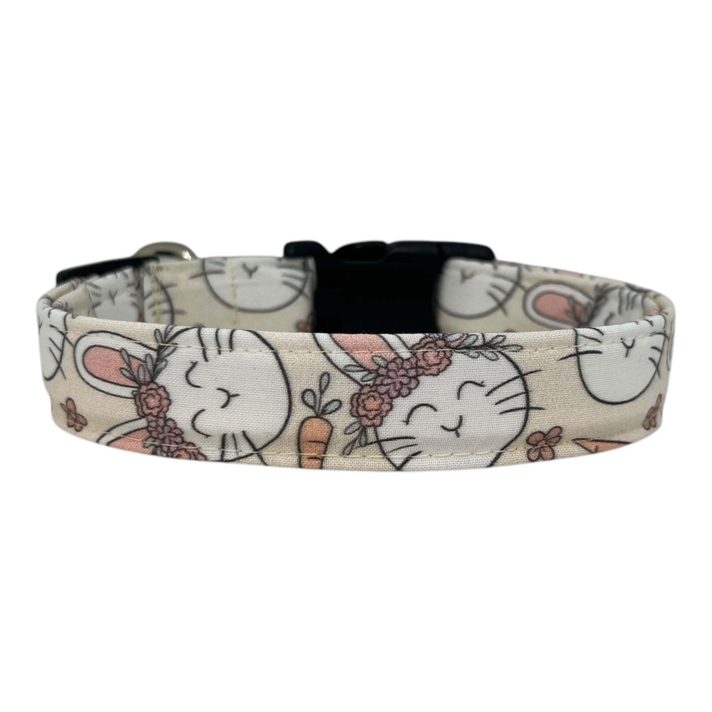 Easter dog collar with pastel bunny design and flower crowns.