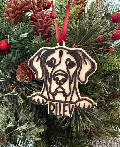 Personalized Peeking Dog Christmas Ornament