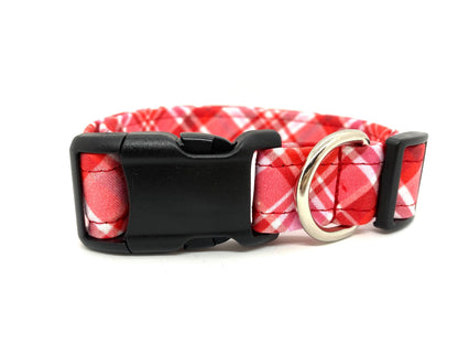 Dog Collar, Valentine's Day Dog Collar, Plaid Valentine's Day Dog Collar with Chunky Red Glitter Heart Embellishment, Valentine's Day Collar