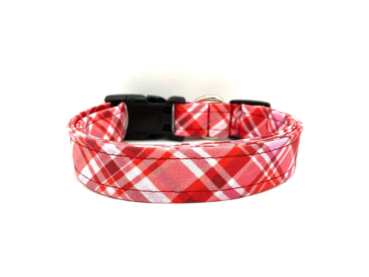 Dog Collar, Valentine's Day Dog Collar, Plaid Valentine's Day Dog Collar with Chunky Red Glitter Heart Embellishment, Valentine's Day Collar