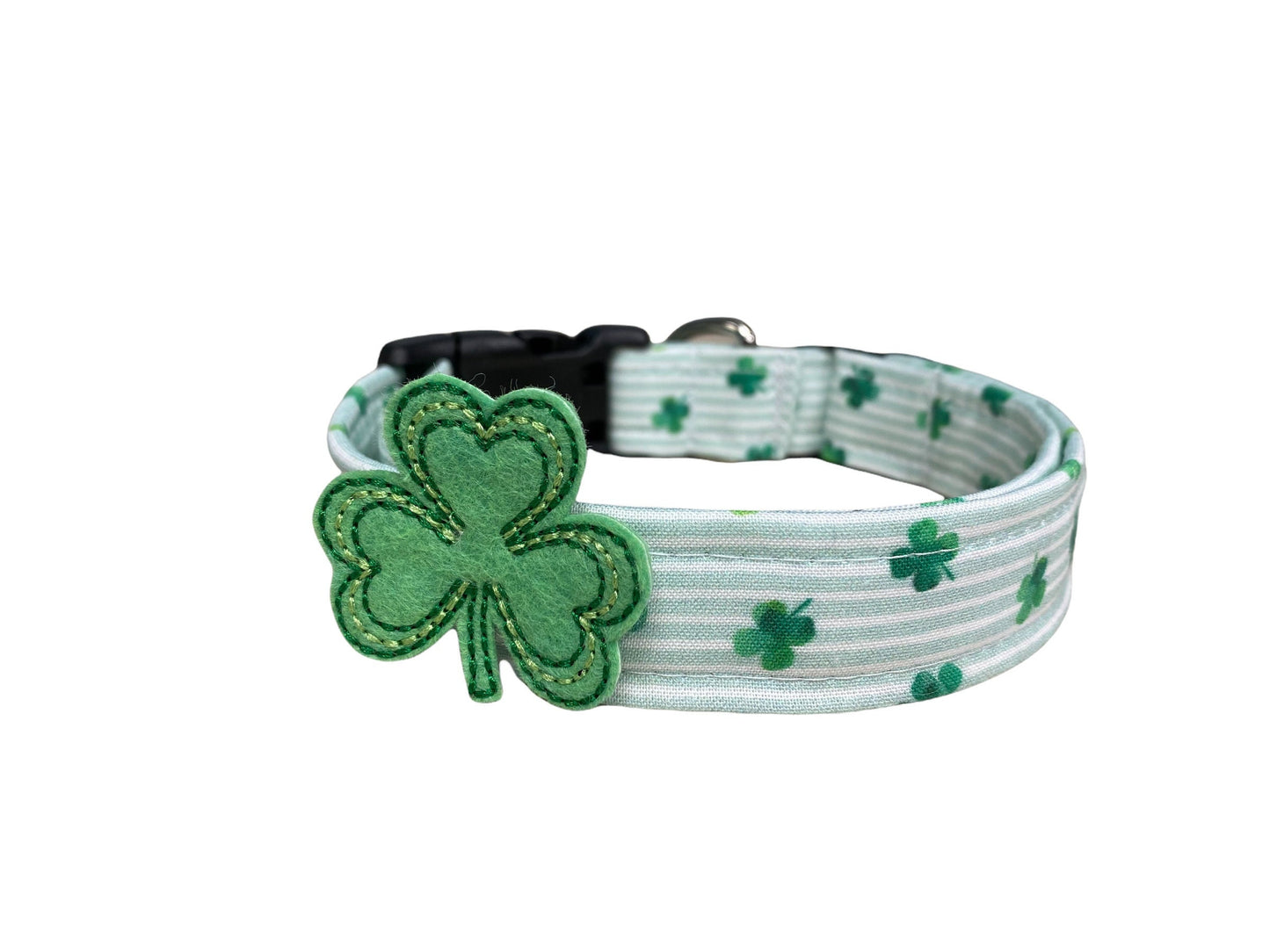St. Patrick's Stripe Shamrock Dog Collar with Embellishment