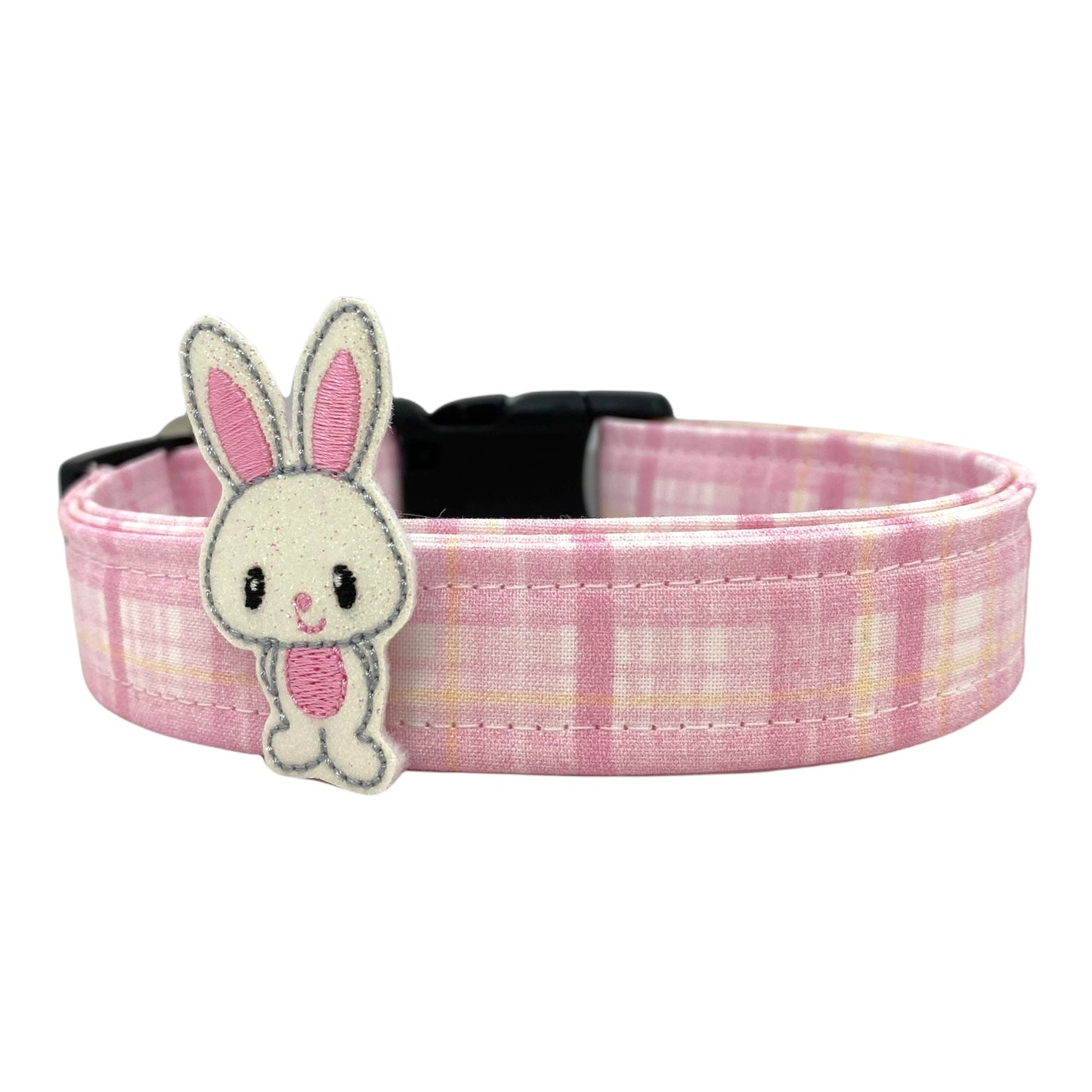 Light Pink and Yellow Plaid Dog Collar with Embellishment