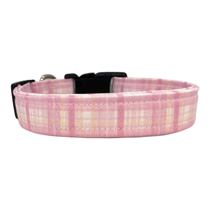 Light Pink and Yellow Plaid Dog Collar with Embellishment
