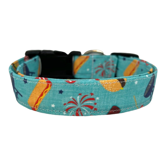 Patriotic Dog Collar, 4th of July Dog Collar, BBQ Dog Collar, Hamburgers, Hot Dogs, 4th of July Dog Collar, Summer, Labor Day Dog Collar