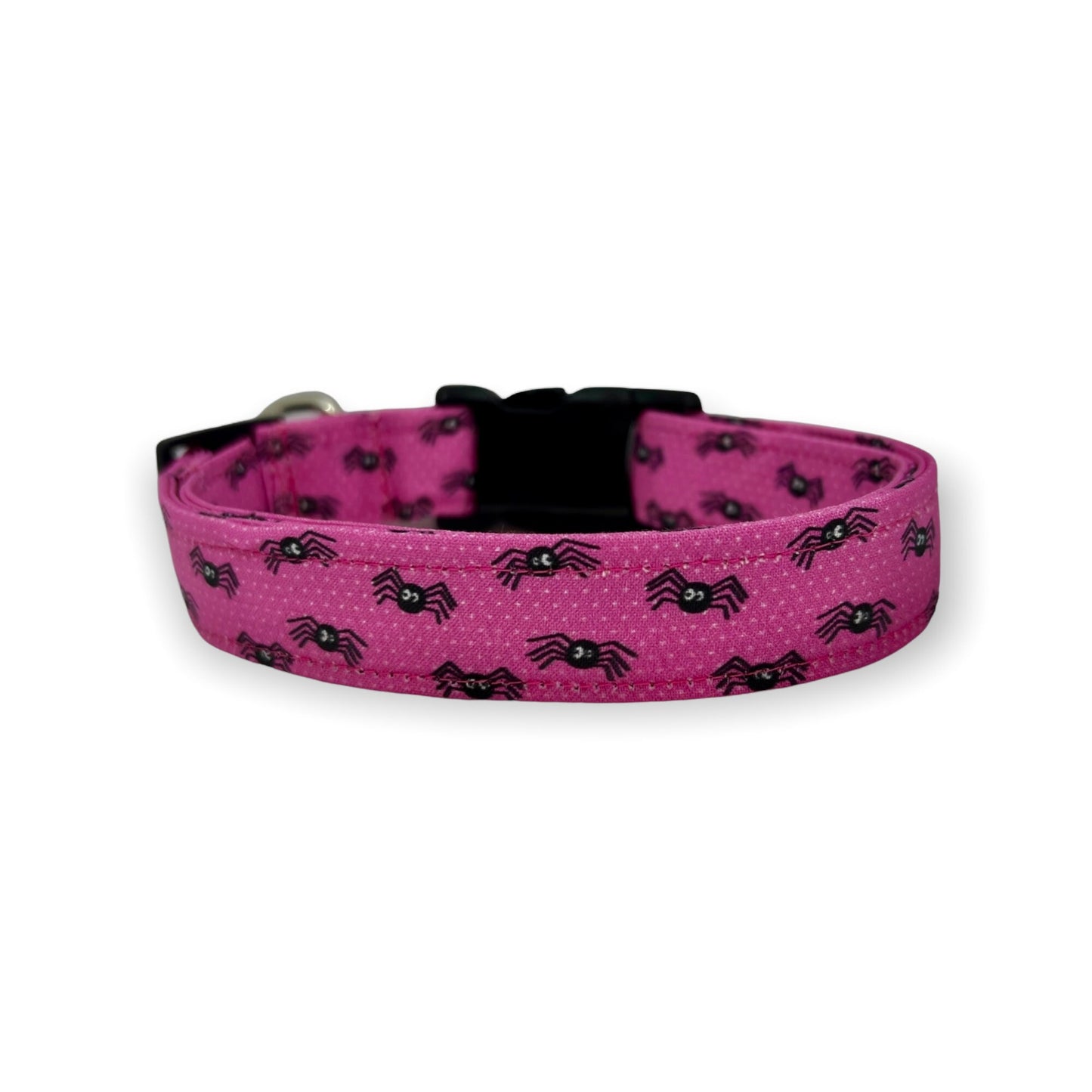 Pink Spider Halloween Dog Collar with Black Flower