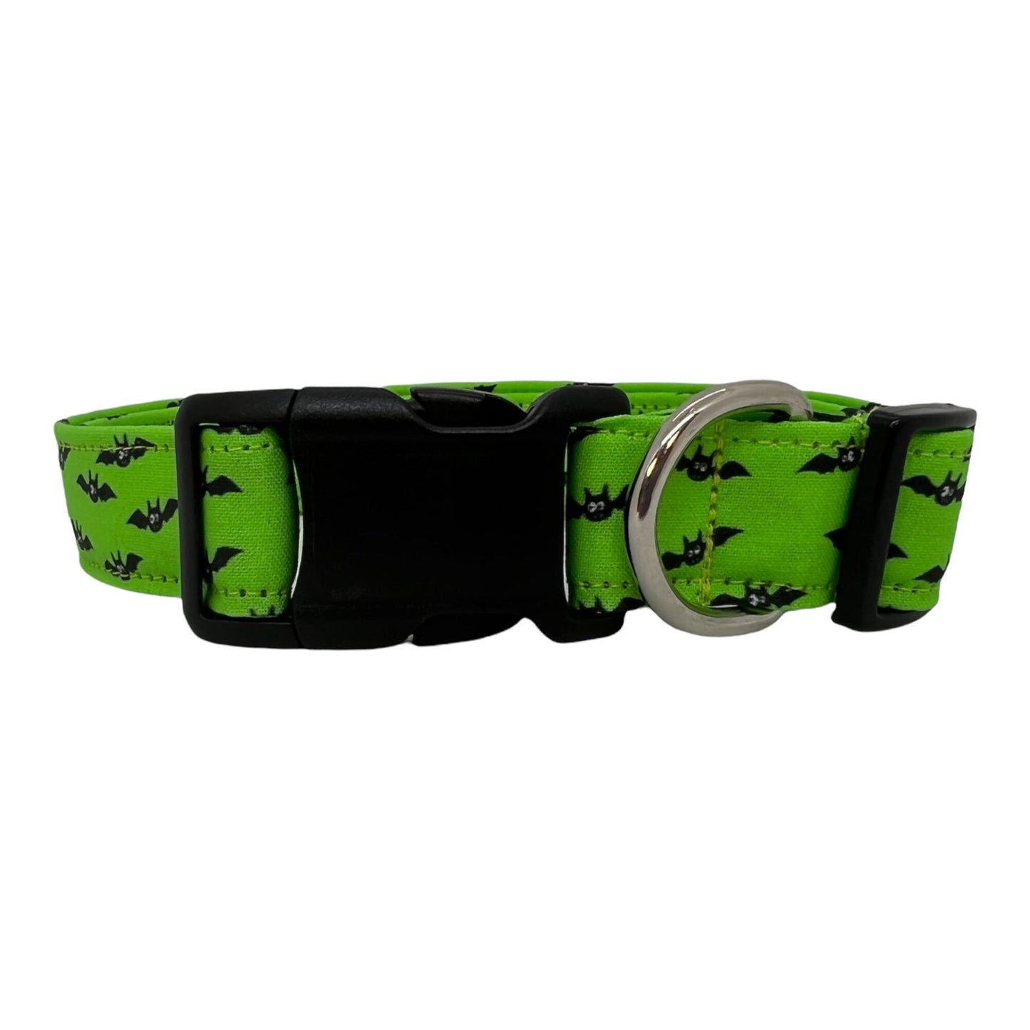 Bright Green Halloween Dog Collar with Black Bat Embellishment