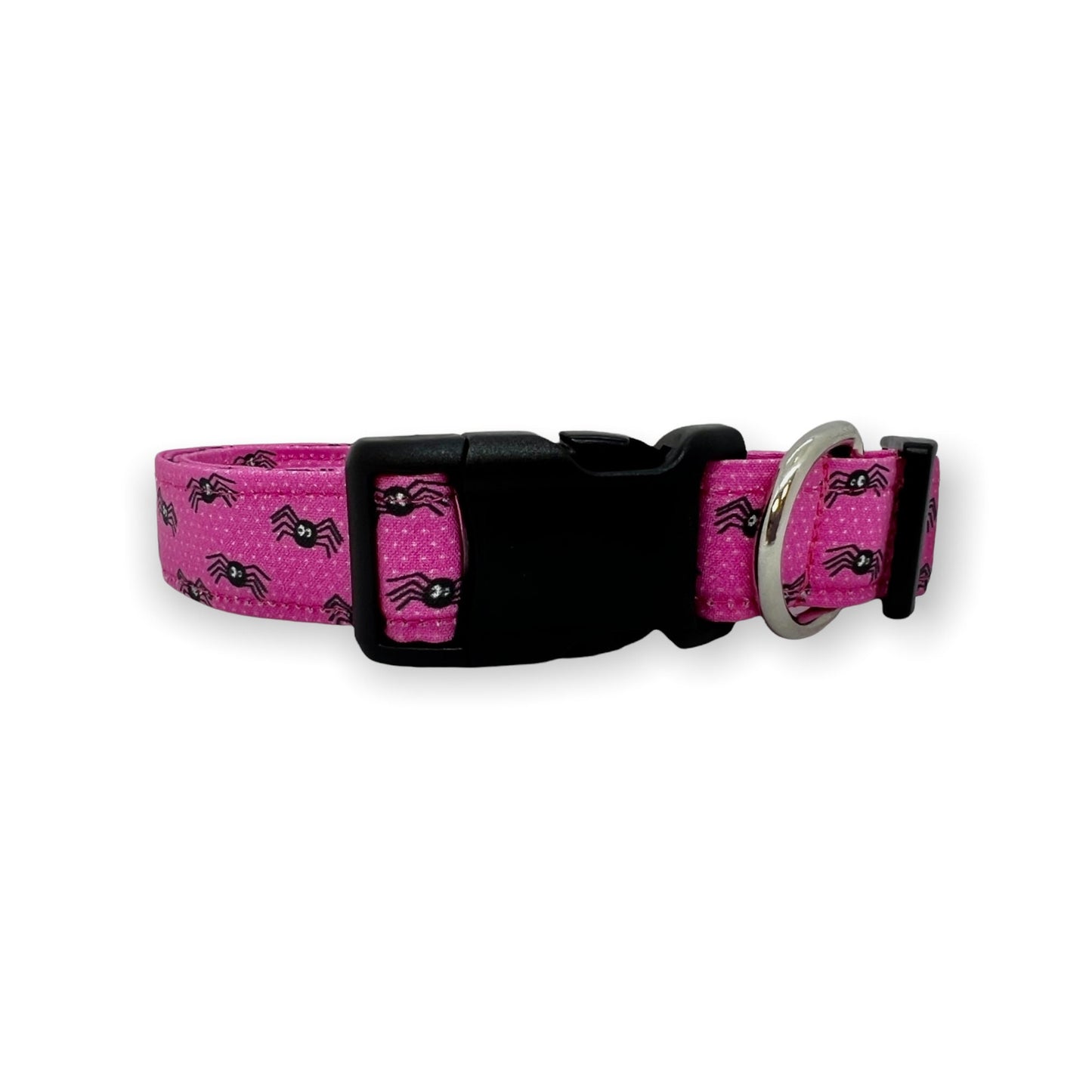 Pink Spider Halloween Dog Collar with Black Flower