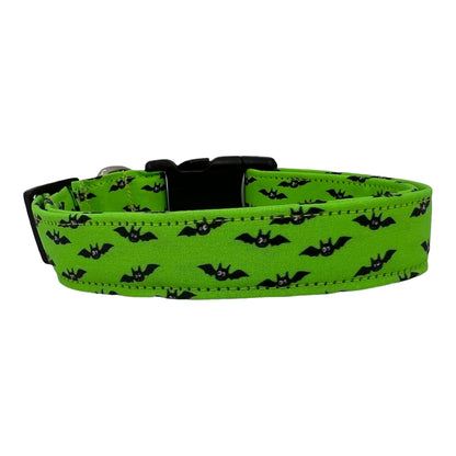 Bright Green Halloween Dog Collar with Black Dog Collar Flower