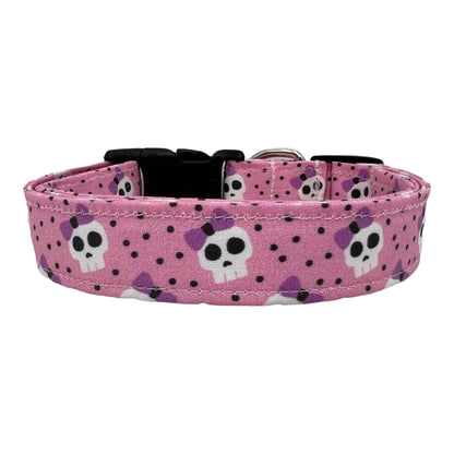 Halloween Skull Bow Dog Collar with Light Pink Collar Flower