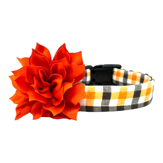 Halloween Plaid Dog Collar with Flower