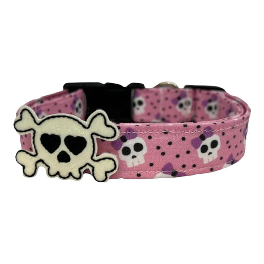 Halloween Skull Bow Dog Collar with Skull Embellishment