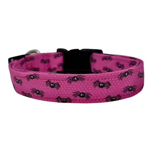 Pink Halloween Dog Collar with Spiders
