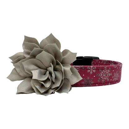 Winter & Christmas Snowflake Dog Collar with Gray Dog Collar Flower Embellishment