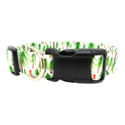 Green and red Christmas tree patterned fabric dog collar