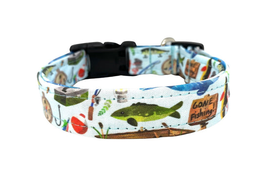 Fish Dog Collar,  Fishing Dog Collar, Lake Fishing Dog Collar, Gone Fishing Dog Collar, Summer Dog Collar, Fishing Boat Dog Collar