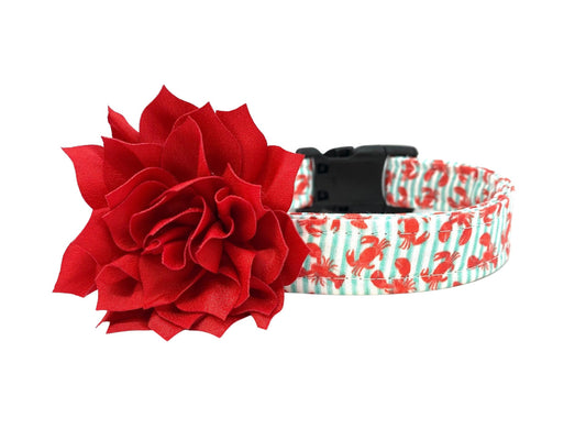 Dog Collar, Red Lobster and Crab Dog Collar with Red Flower, Nautical Collar, Summer Lobster Collar, Lobster, Crab Dog Collar, Crabs