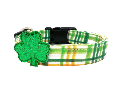 St. Patrick's Day Plaid Dog Collar with Embellishment