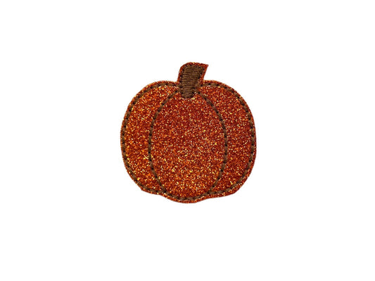 Sparkly orange glitter pumpkin dog collar embellishment with elastic loop for easy on and off—ideal for fall and Halloween dog accessories.