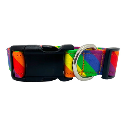 Rainbow Stripe Dog Collar with Red Dog Collar Flower