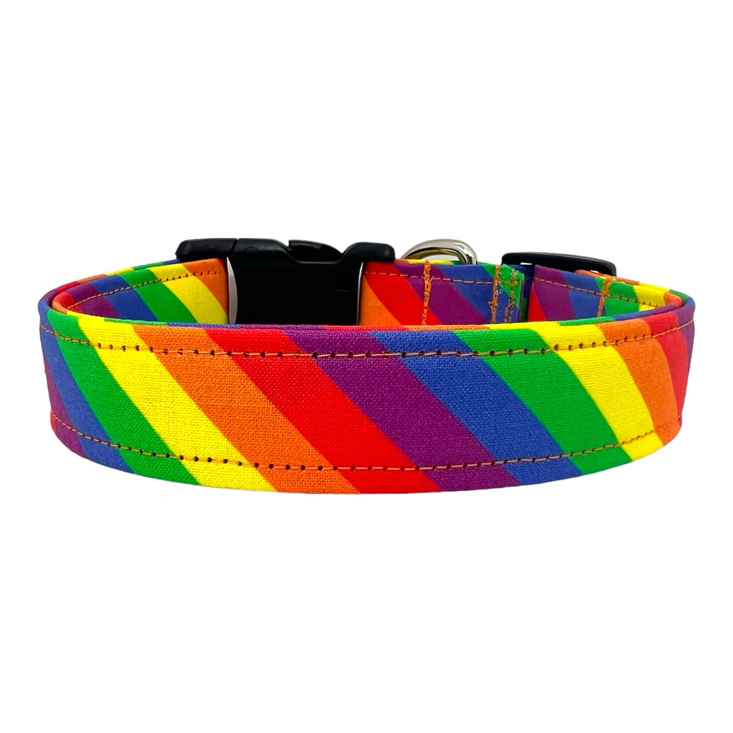 Rainbow Stripe Dog Collar with Red Dog Collar Flower