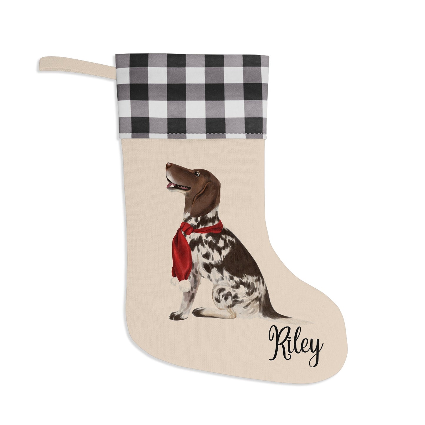 Pointer Christmas Stocking, Personalized Pointer Buffalo Plaid Christmas Stocking, Pointer Dog Stocking, Christmas Pointer Dog, Pointer