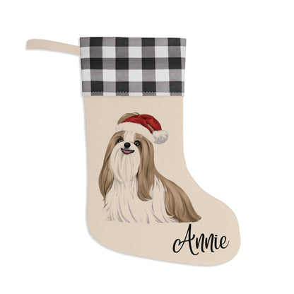 Shih Tzu Christmas Stocking, Personalized Shih Tzu Plaid Christmas Stocking, Shih Tzu Stocking, Christmas Shih Tzu, Shih Tzu Stocking