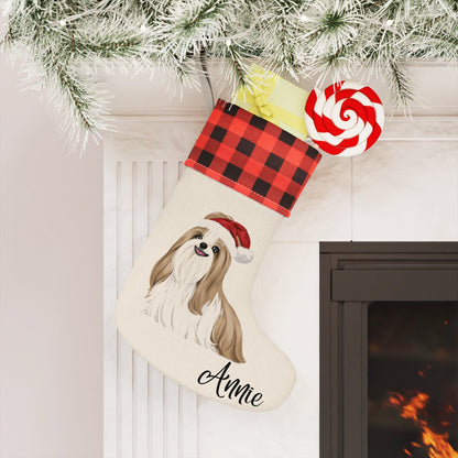 Shih Tzu Christmas Stocking, Personalized Shih Tzu Plaid Christmas Stocking, Shih Tzu Stocking, Christmas Shih Tzu, Shih Tzu Stocking