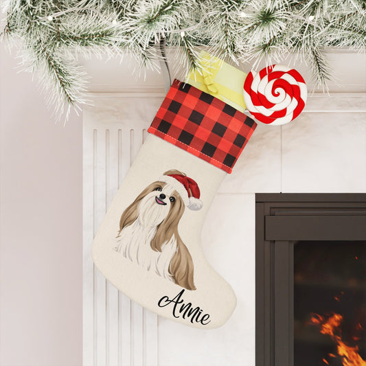 Shih Tzu Christmas Stocking, Personalized Shih Tzu Plaid Christmas Stocking, Shih Tzu Stocking, Christmas Shih Tzu, Shih Tzu Stocking