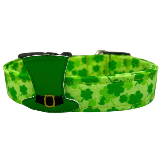 St. Patrick's Day Shamrock Dog Collar with Leprechaun Hat Embellishment