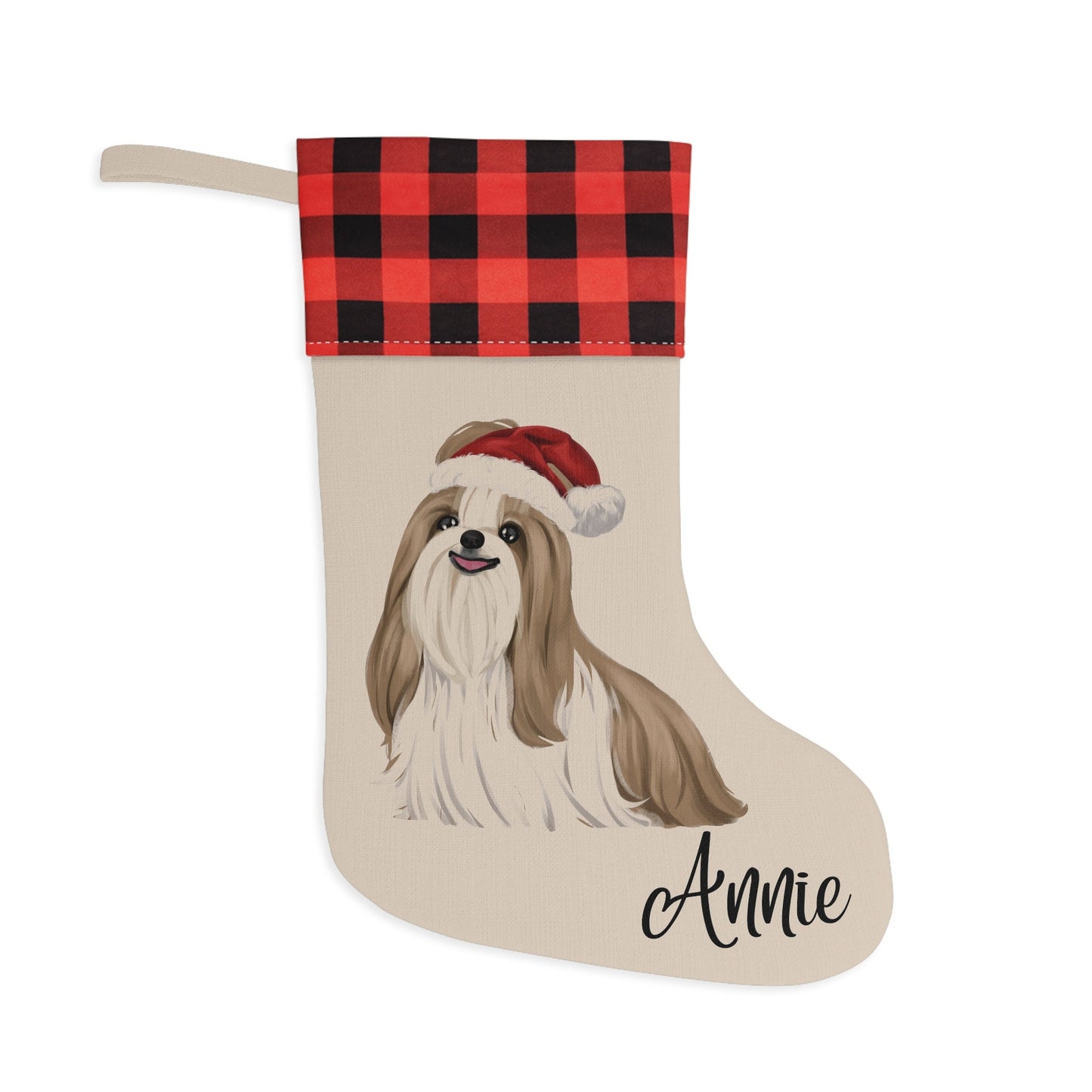 Shih Tzu Christmas Stocking, Personalized Shih Tzu Plaid Christmas Stocking, Shih Tzu Stocking, Christmas Shih Tzu, Shih Tzu Stocking