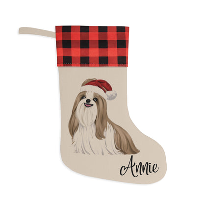 Shih Tzu Christmas Stocking, Personalized Shih Tzu Plaid Christmas Stocking, Shih Tzu Stocking, Christmas Shih Tzu, Shih Tzu Stocking