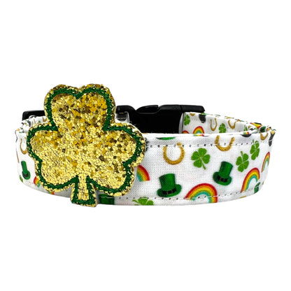 St. Patrick's Day Dog Collar with Shamrock Dog Collar Embellishment