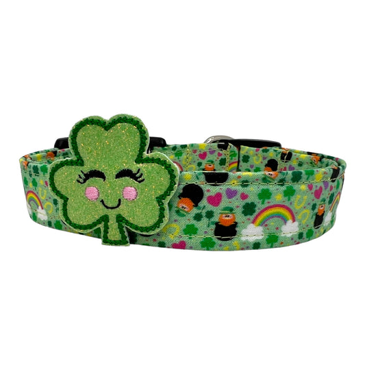 St. Patrick's Day Leprechaun Dog Collar with Shamrock Embellishment