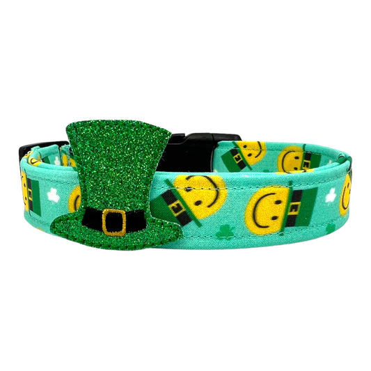 St. Patrick's Day Smiley Face Dog Collar with Embellishment