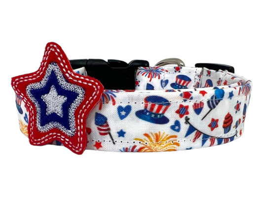 Patriotic Dog Collar, 4th of July Dog Collar, Firecracker Dog Collar, Fireworks Dog Collar, 4th July Collar For Dog, Independence Day Collar