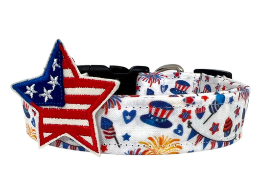 Patriotic Dog Collar, 4th of July Dog Collar, Firecracker Dog Collar, Fireworks Dog Collar, 4th July Collar For Dog, Independence Day Collar