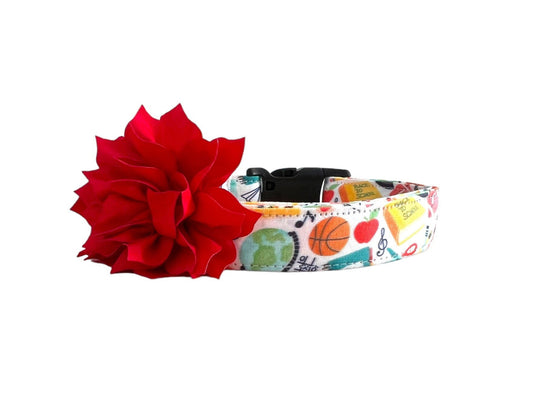 School Subjects Dog Collar with Flower