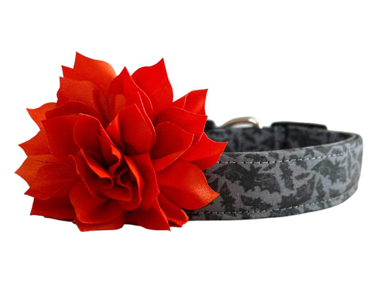 Halloween Dog Collar, Halloween Bat Dog Collar with Flower, Black Bat Dog Collar, Trick or Treat Collar, Bat Dog Collar, Dog Collar with Bat
