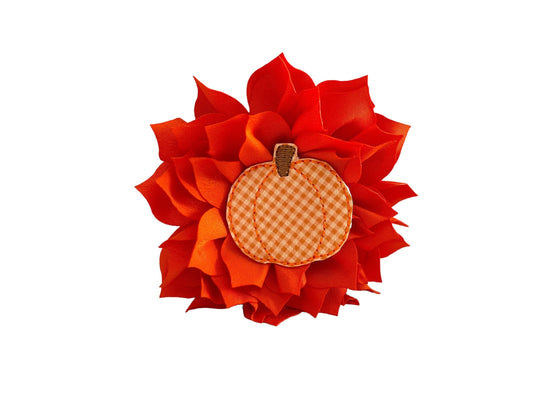 Pumpkin Dog Collar Flower, Fall Dog Collar Flower, Halloween Dog Collar Flower, Gingham Pumpkin Embellished Dog Collar Flower, Dog Flower