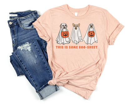 Halloween T-Shirt, Dog Halloween Shirt, Boo Sheet Dog Shirt, This is Boo-Sheet Dog Ghost Short Sleeve Tee, Ghost Dog Sheet