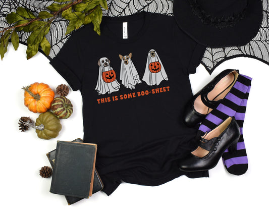 Halloween T-Shirt, Dog Halloween Shirt, Boo Sheet Dog Shirt, This is Boo-Sheet Dog Ghost Short Sleeve Tee, Ghost Dog Sheet